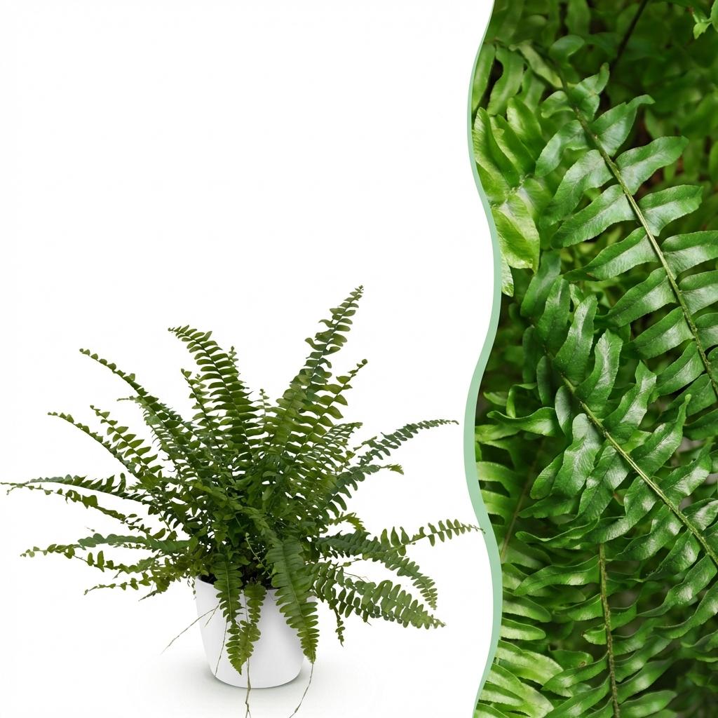 Nephrolepsis exaltata Green Lady met witte pot, detail van het blad