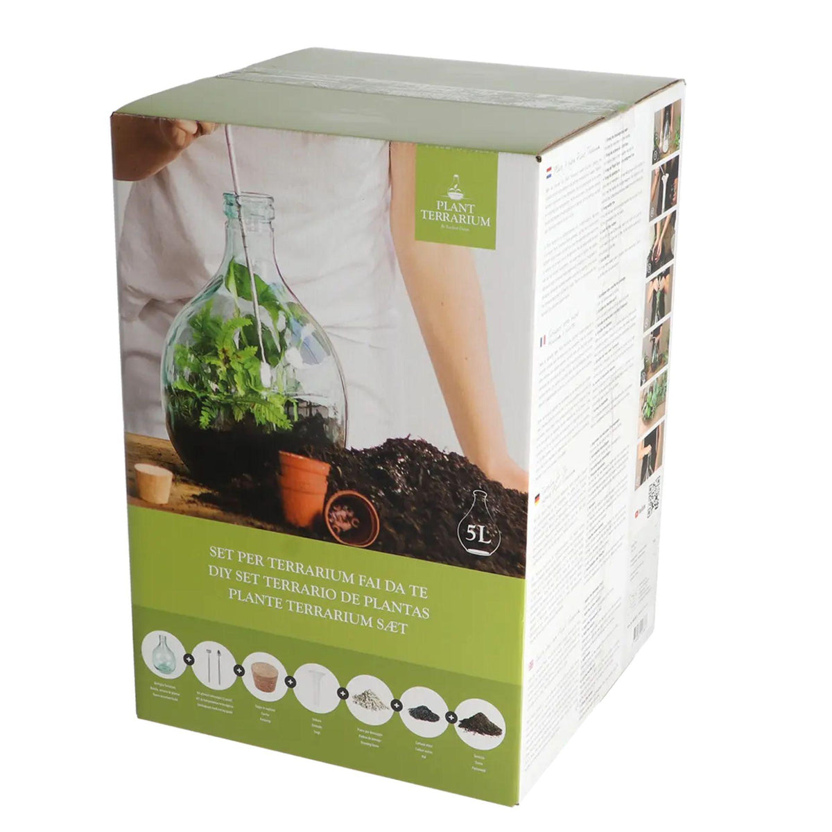 Detailfoto van DIY terrarium set 5 liter, gesloten ecosysteem, geschenkdoos