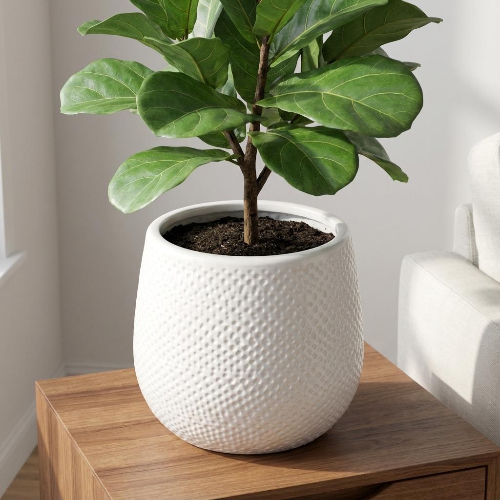 Pot Gabriel rond wit, plant in pot