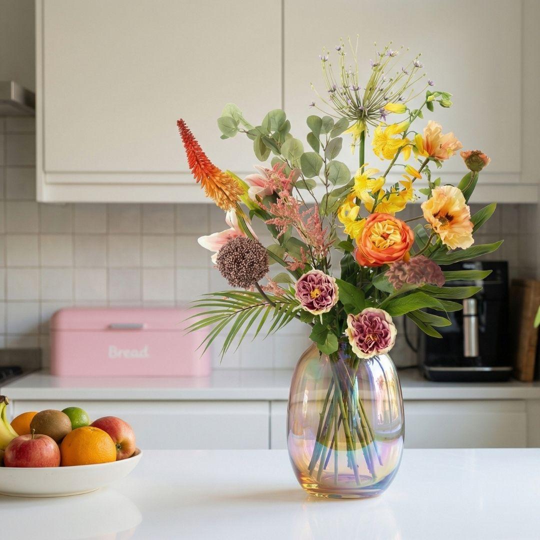 Kunstbloemen boeket Tropical Chic, levensecht, 13 stelen, groene bladeren