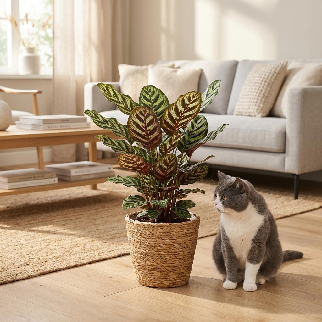 Pauwenplant (Calathea Makoyana) met Mand, kenmerkend blad