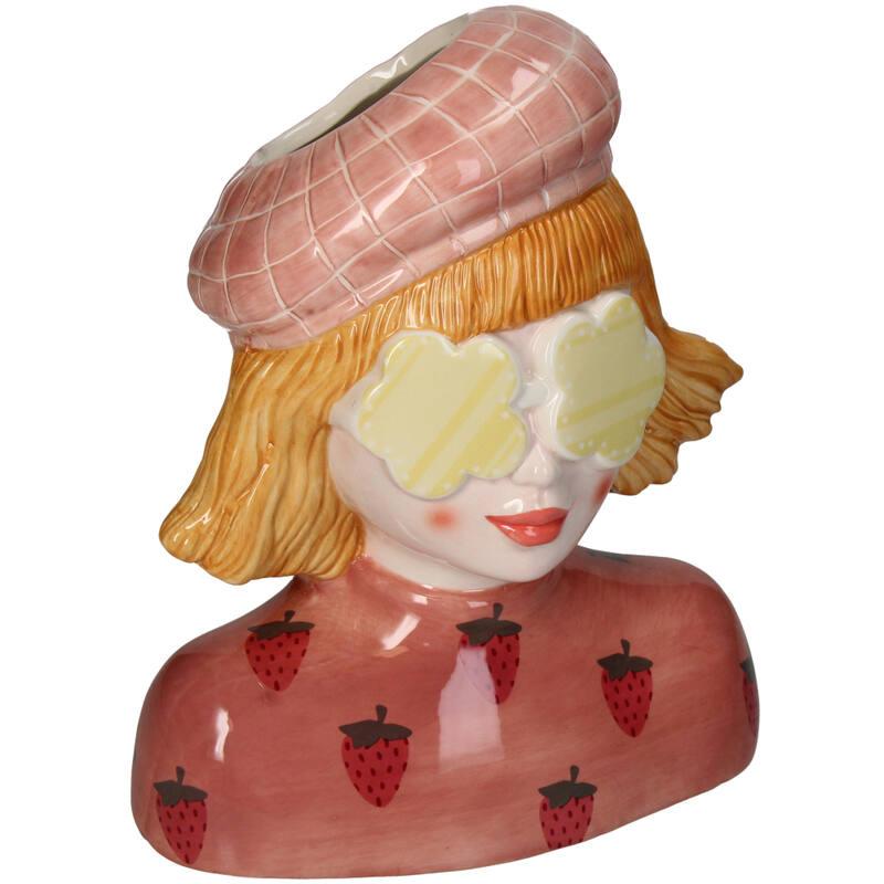 Vaas Meisje aardbei - Roze Aardewerk pot, groene bladeren