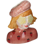 Vaas Meisje aardbei - Roze Aardewerk pot, groene bladeren