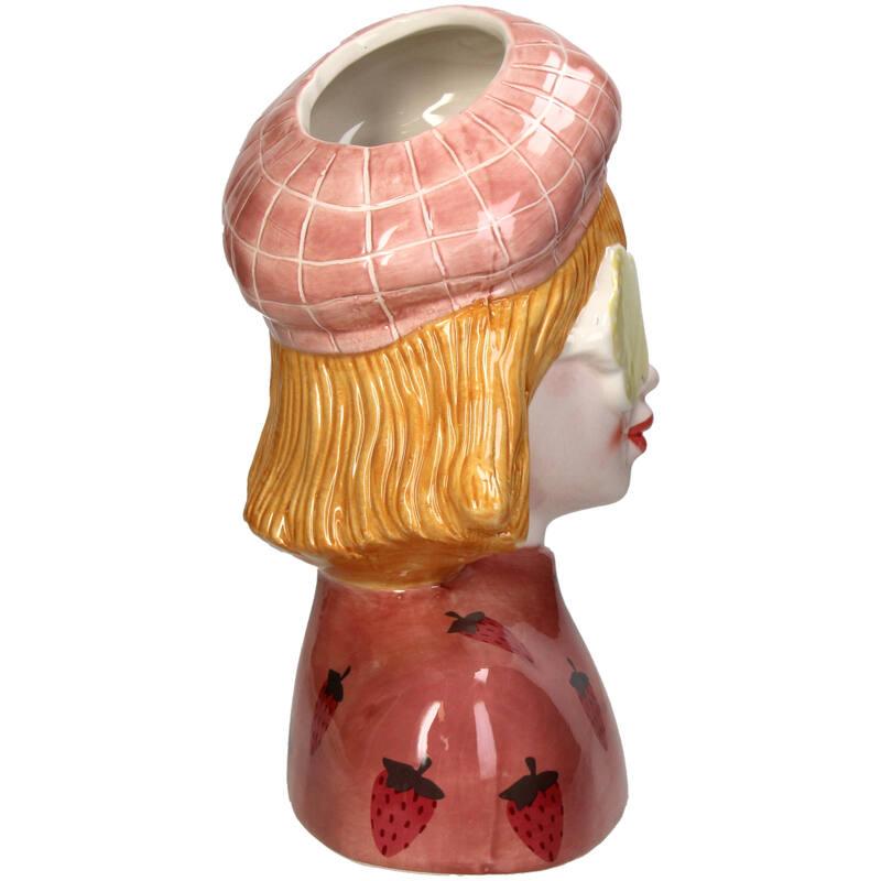 Vaas Meisje aardbei - Roze Aardewerk pot, kenmerkend blad