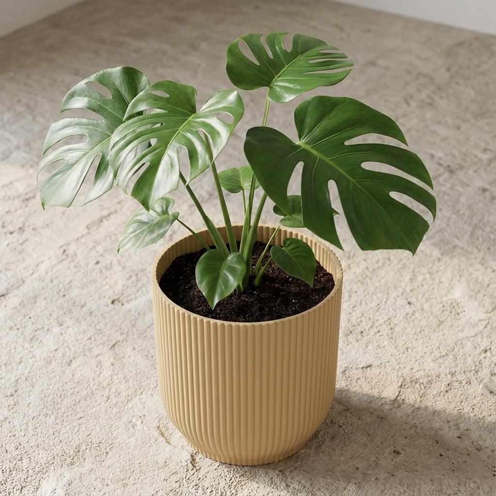 Elho Vibes Fold bloempot met ribbels, geel, Ø14 cm, detail van het blad