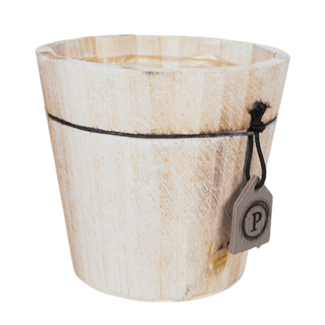 Productfoto van Sierpot van hout met robuuste structuur, Ø14 cm