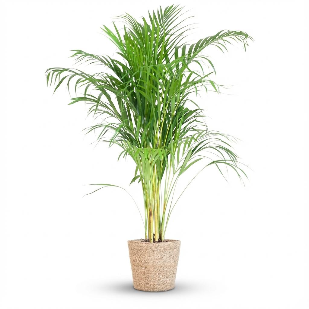 Areca Palm (Dypsis) met Zeegras mand naturel, detail van het blad