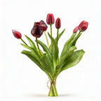 Kunsttulpen boeket Real Touch, diep rood, 42 cm, 7 stelen, kenmerkend blad