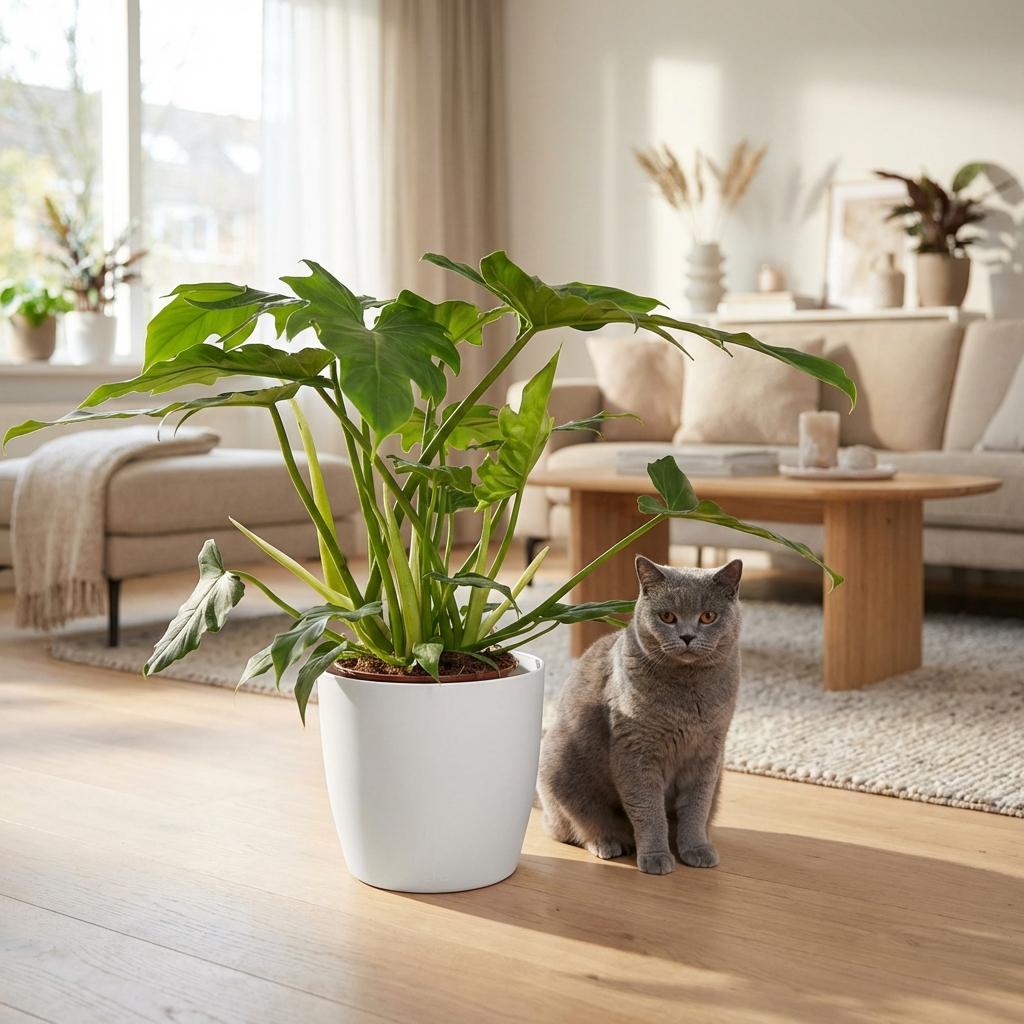 Philodendron Lacerum met witte pot, plant in pot