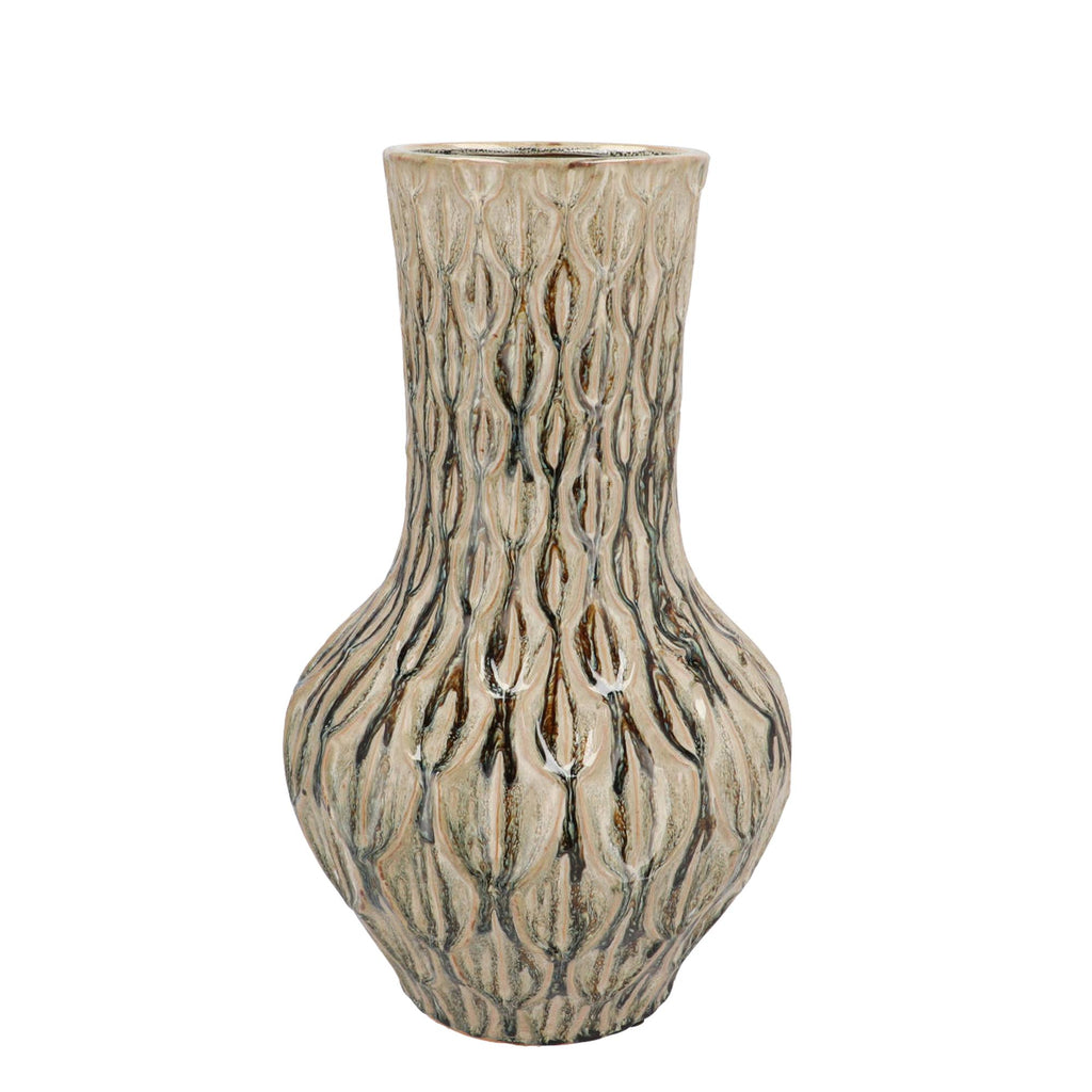 Aardewerk vaas Boa in groen, maat M, H39 x B23 cm, groene bladeren
