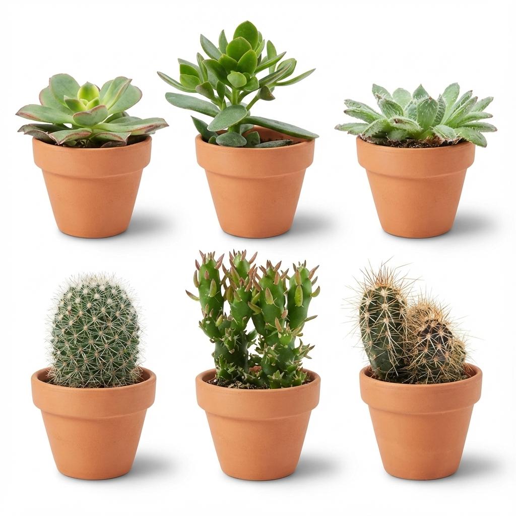 Mini Cactus & Succulenten Mix - 6 Stuks - Ø, groene bladeren