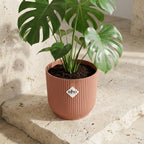 Elho Vibes Fold bloempot met ribbels, roze, Ø14 cm, kenmerkend blad