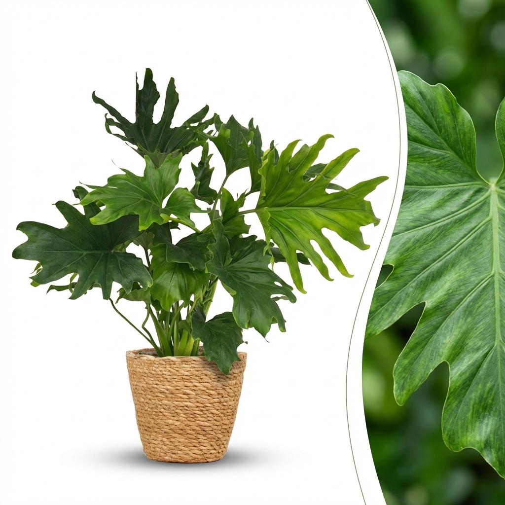 Philodendron Lickety Split met Mand, detail van het blad