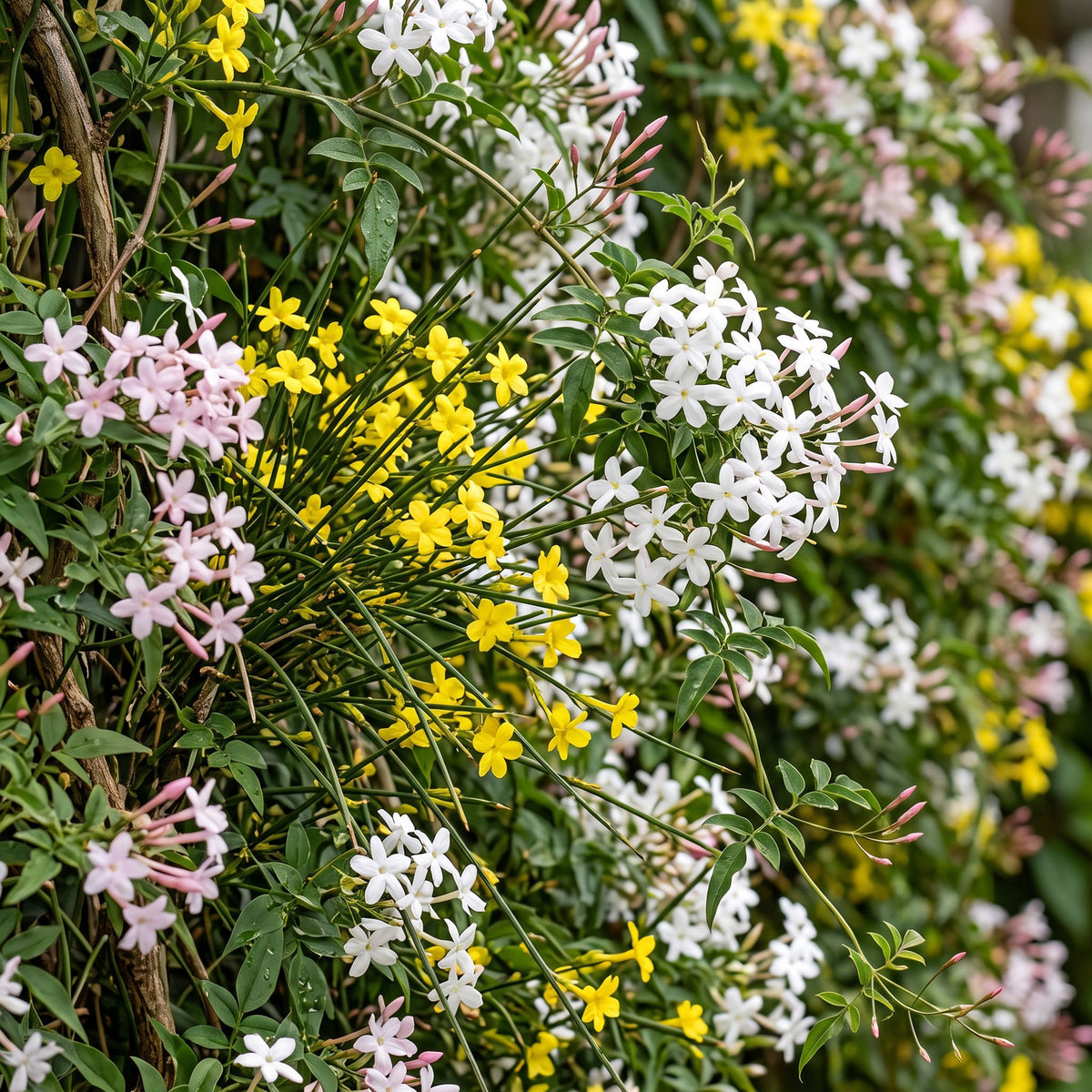 Jasmijn tricolour mix, driekleurige jasmijn, groeiwijze van de plant