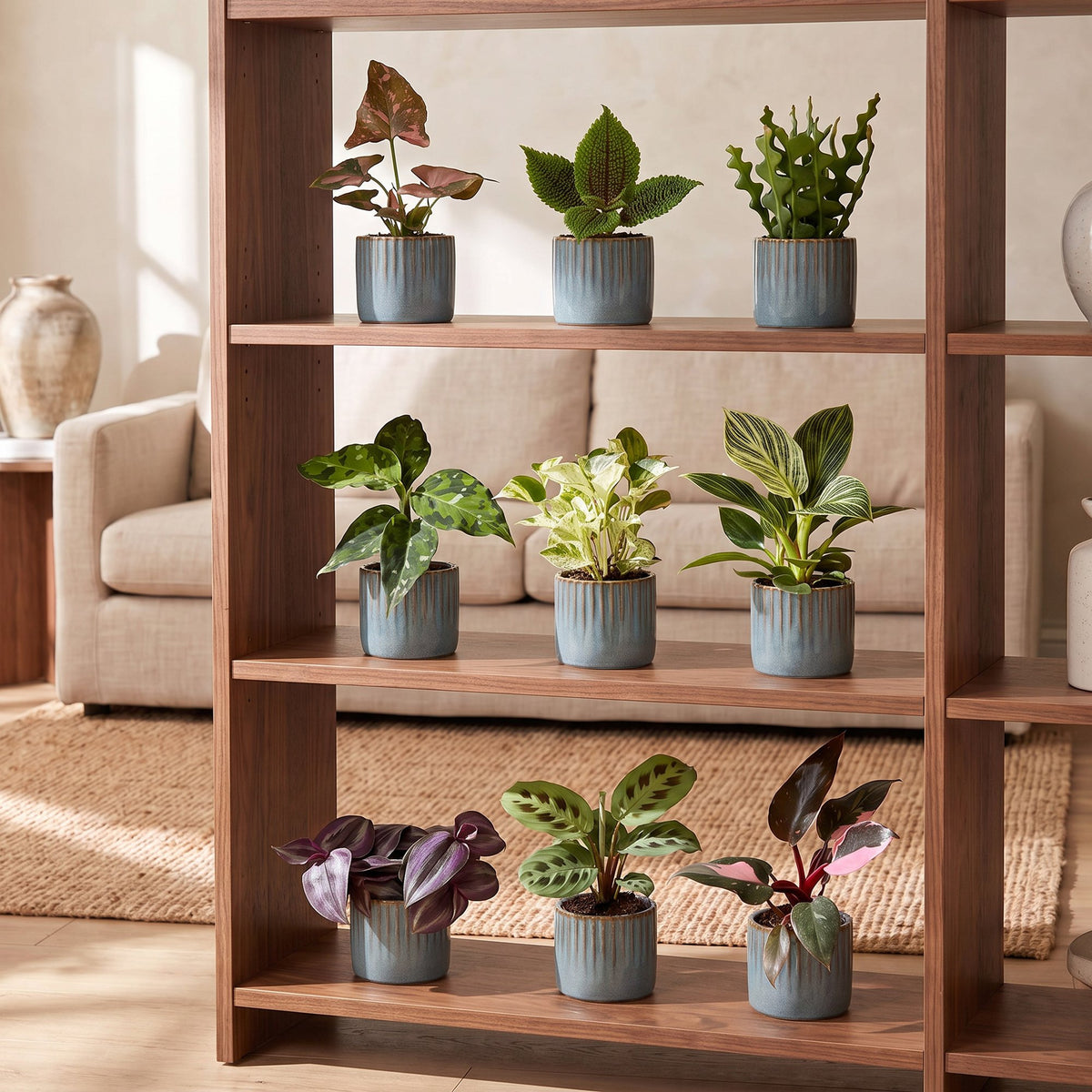 9x Baby Plants Surprise Box - Verrassingsbox kleine planten - Diversen - Tropisch - incl. Linnea Misty Blue - Ø6cm - ↕5-15cm, groene bladeren