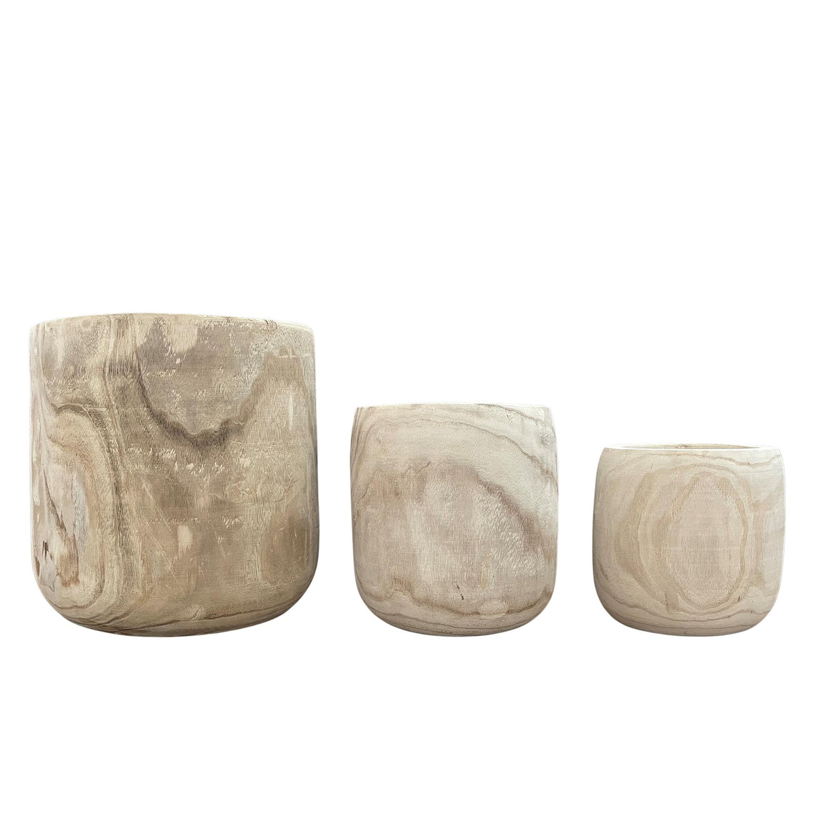 Pia pot van lichtbruin hout, set van 3, detail van het blad