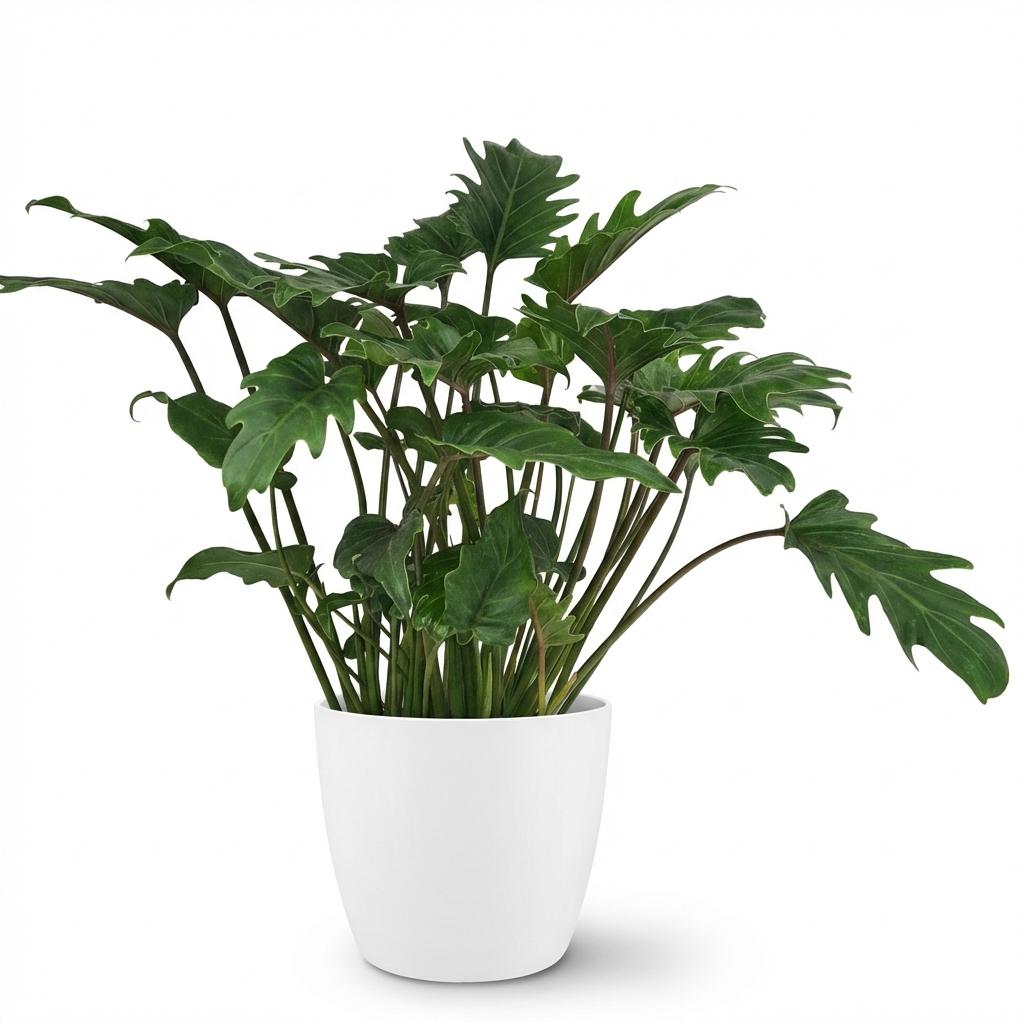 Philodendron Xanadu met witte pot, plant in pot
