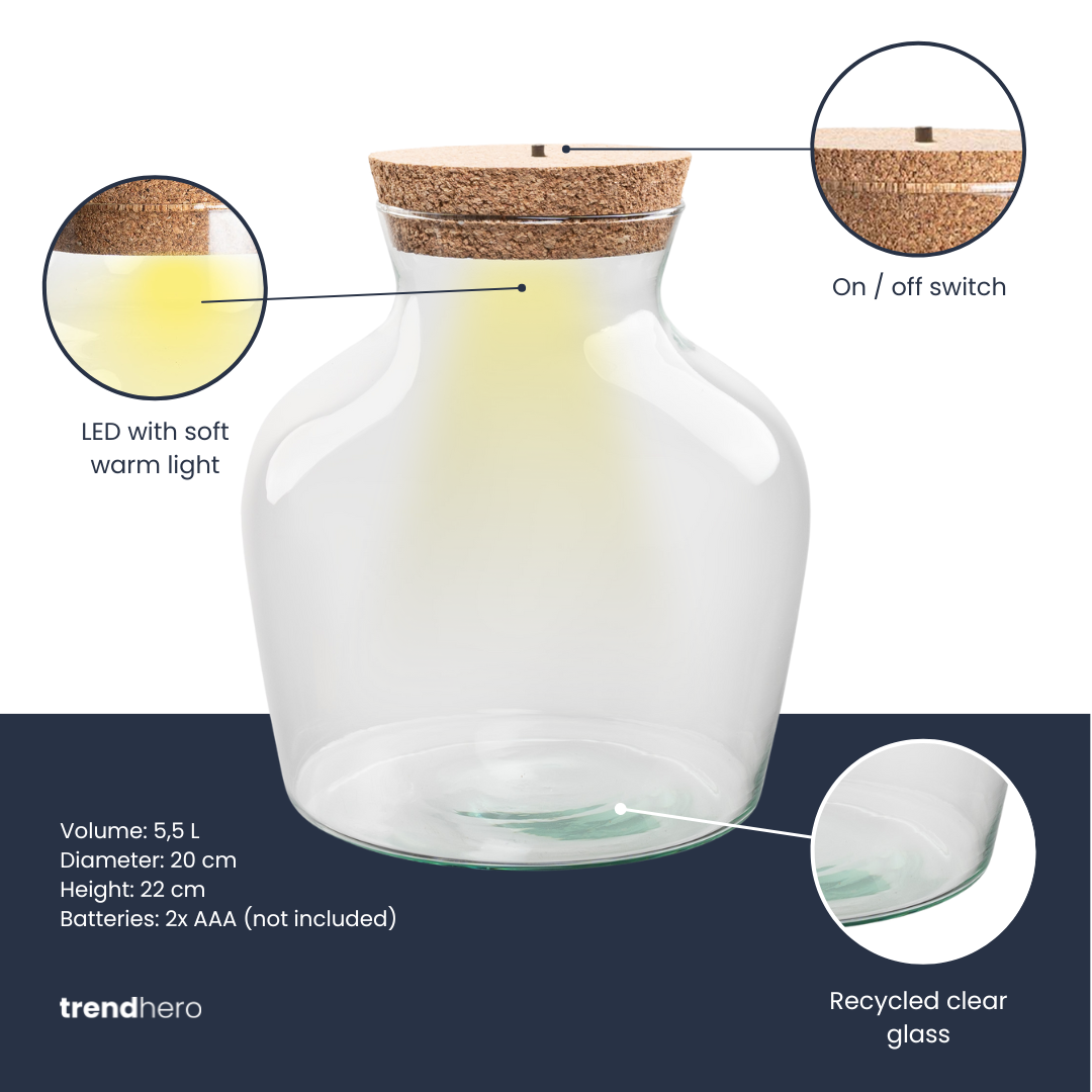 Terrarium fles met verlichting - Little Joe, detail van het blad