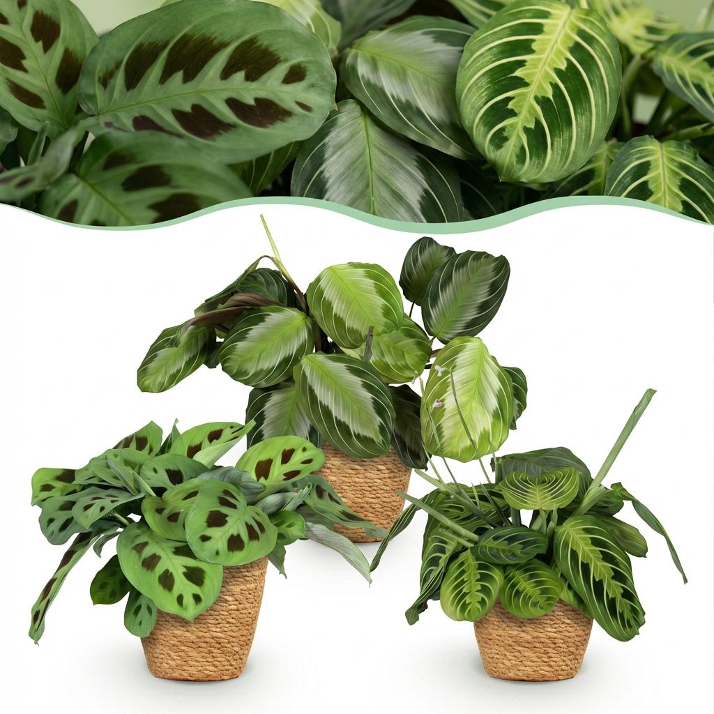 Maranta Silverband, Lemon Lime, Kerchoveana, met mand, groene bladeren
