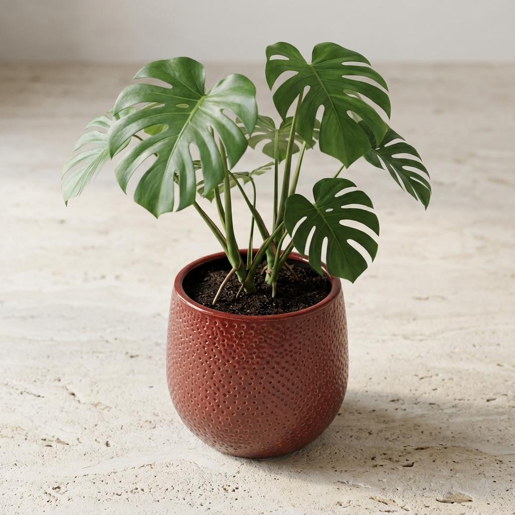 Pot Gabriel rond bordeaux, plant in pot