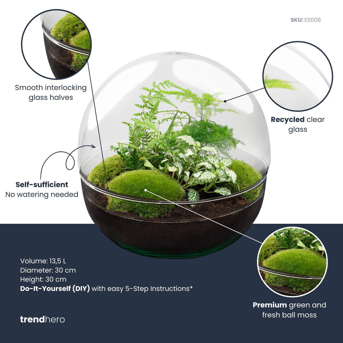 Detailfoto van DIY terrarium bolglas Dome XL, zonder gereedschap