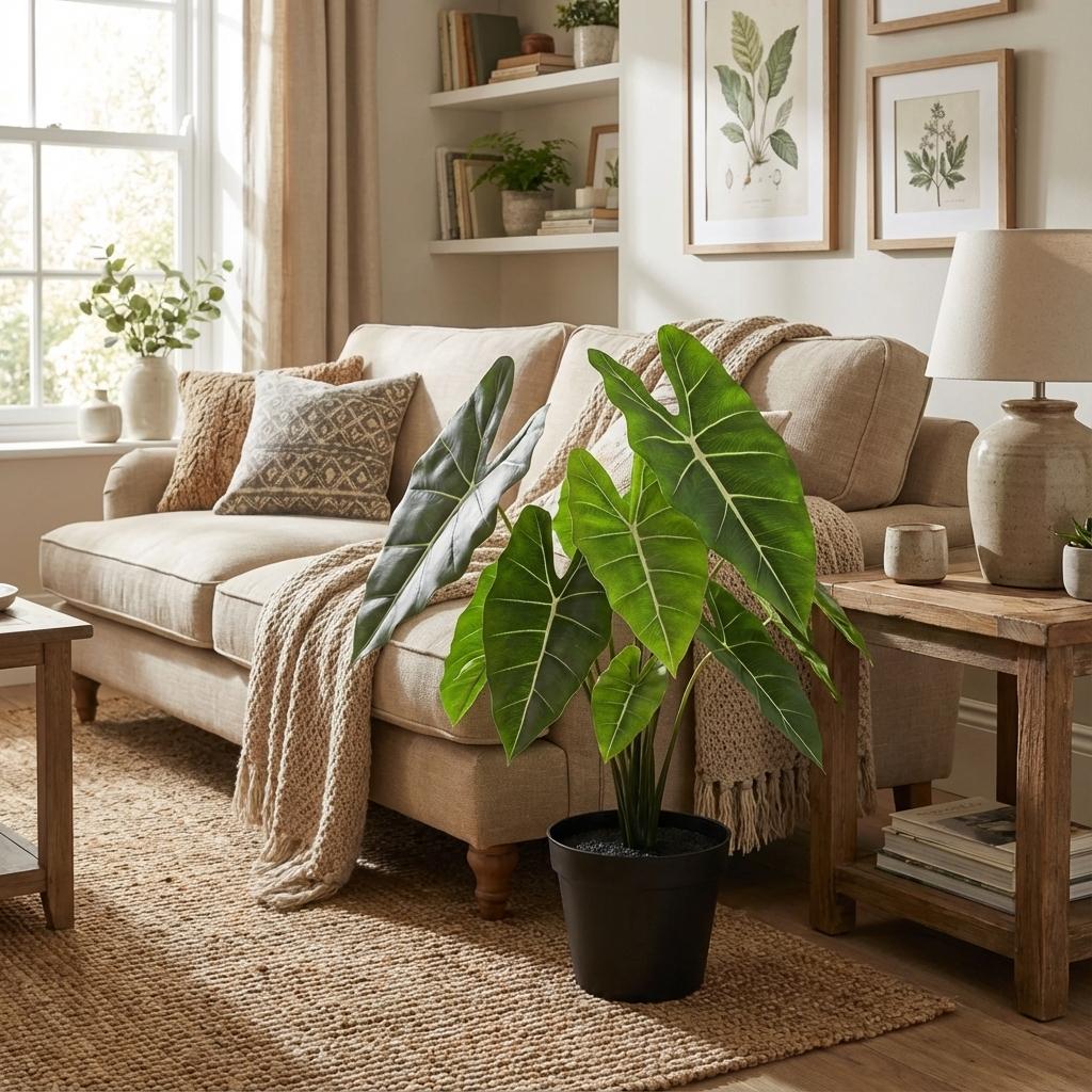 Kunstplant Alocasia Polly, detail van het blad