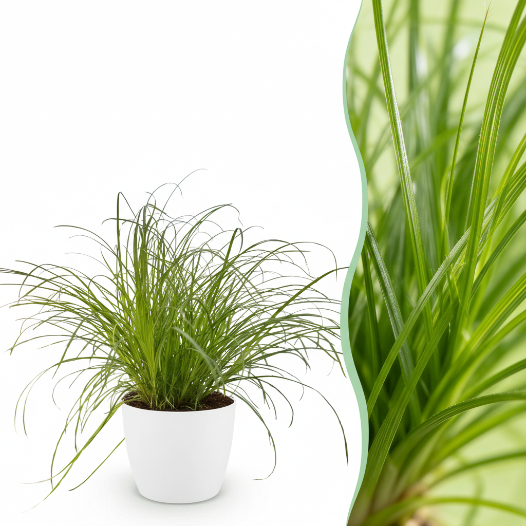 Cyperus alternifolius Zumula met witte pot, kenmerkend blad