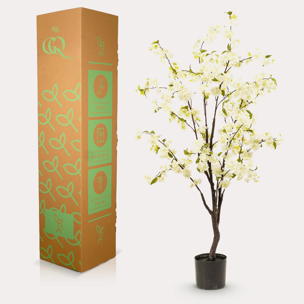 Kunstplant - Prunus - Kersenbloesem - Wit, groeiwijze van de plant