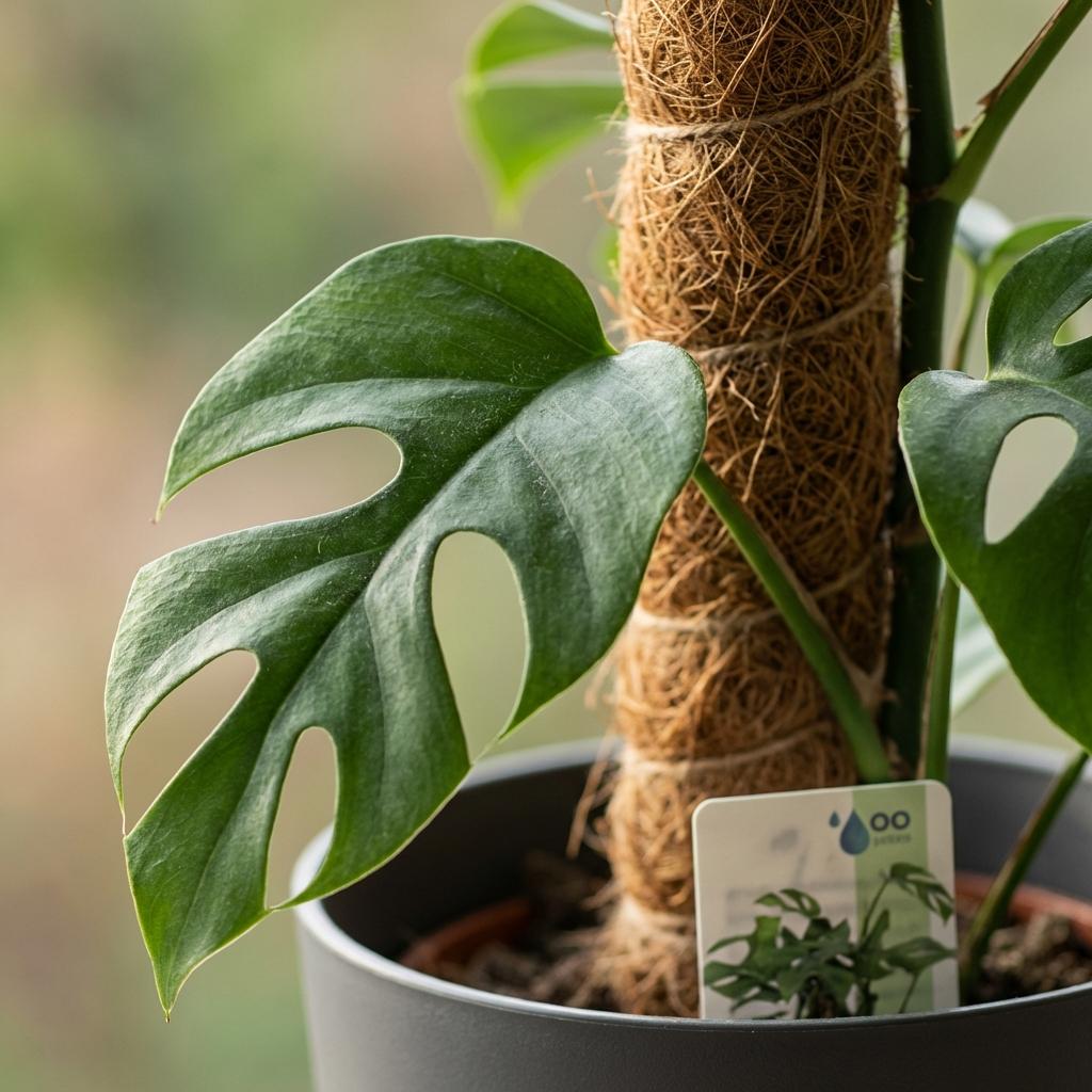 Mini Gatenplant - Monstera Minima Mosstok met grijze pot, groene bladeren