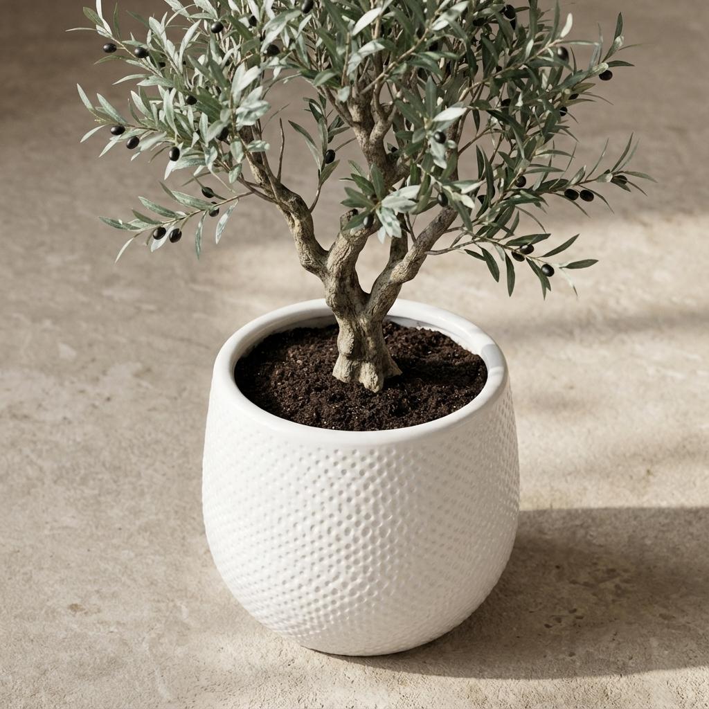 Pot Gabriel rond wit, kenmerkend blad