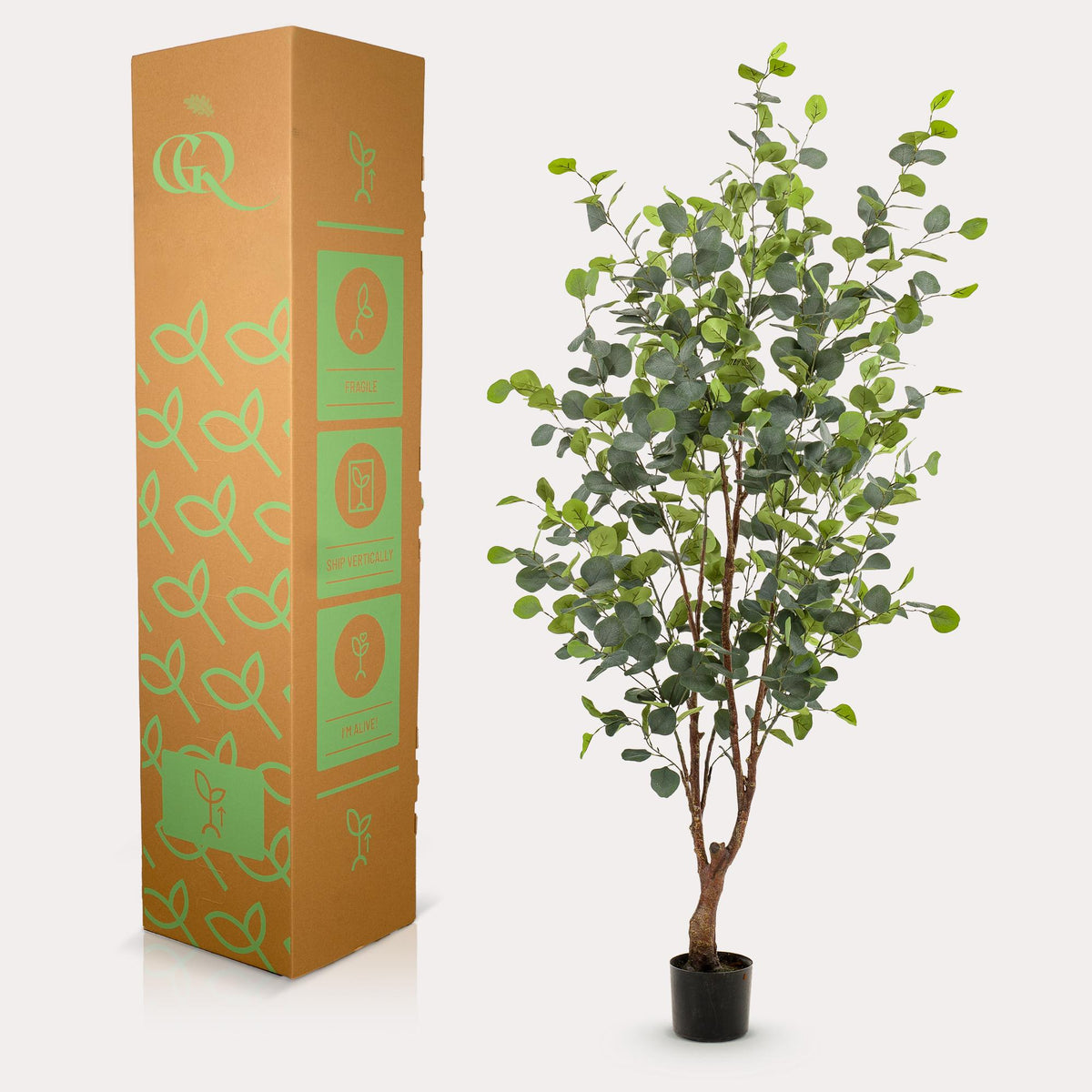 Kunstplant Eucalyptus, blauwe gomboom met ovaal blad, 140 cm, kenmerkend blad
