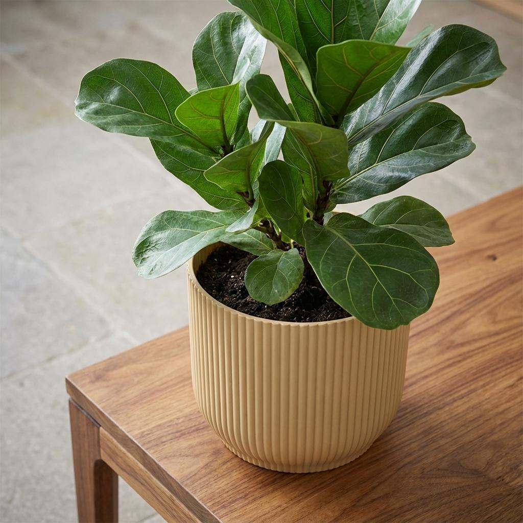 Elho Vibes Fold bloempot met ribbels, geel, Ø14 cm, kenmerkend blad