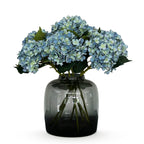 Kunstbloemen Solo - blauw - hortensia - x 8, groene bladeren