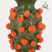 Aardewerk vaas groen met mandarijntjes, maat M, H38 x B24 cm
