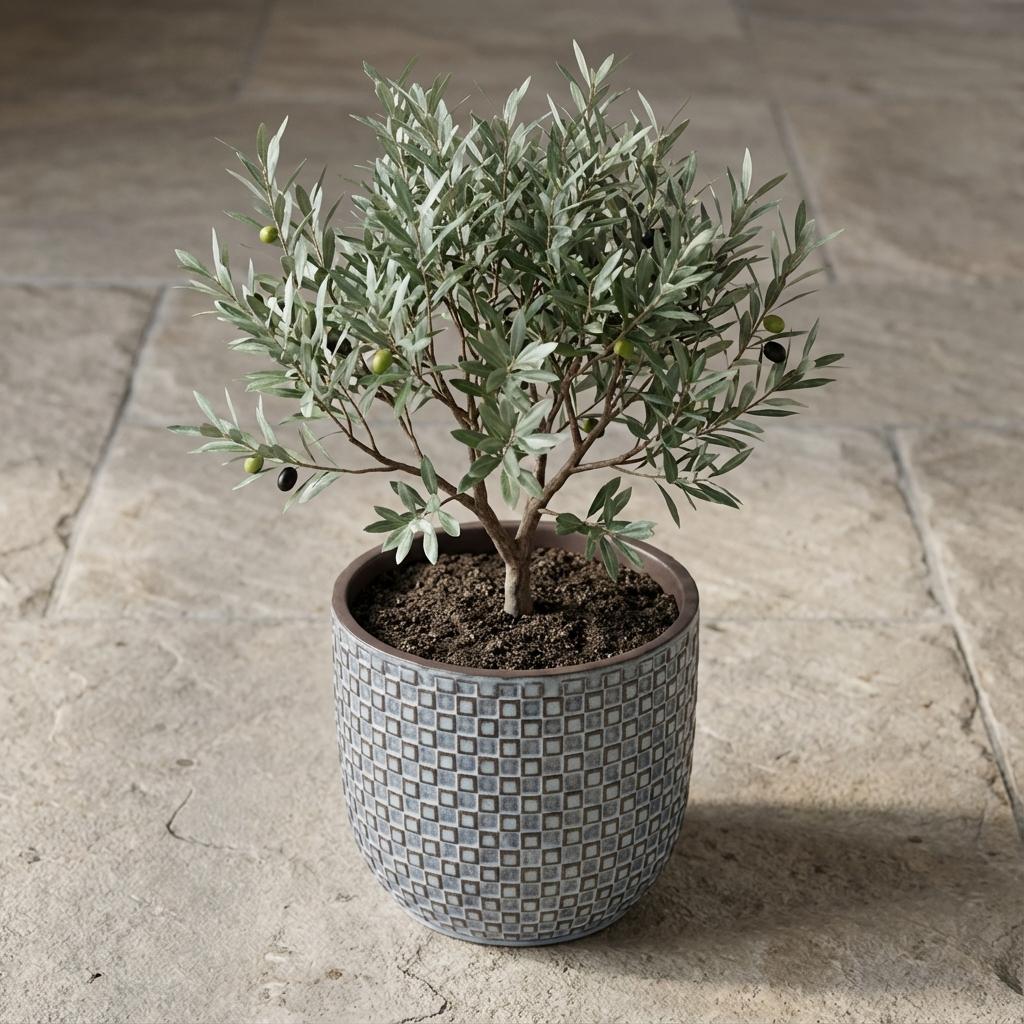 Mini plantenpot met reliëf, keramiek in blauw, Ø7 cm, kenmerkend blad