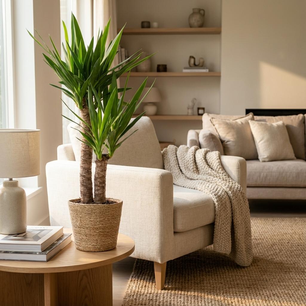 Yucca Elephantipes met Zeegras mand naturel, detail van het blad