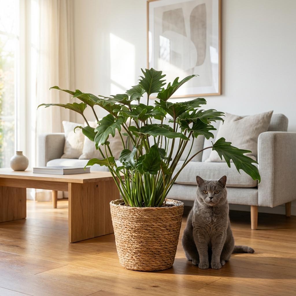 Philodendron Xanadu met Mand, kenmerkend blad
