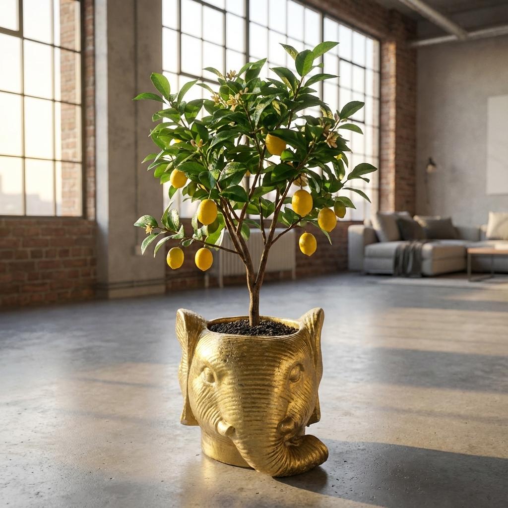 Planter Olifant D11/12x10cm - Goud - D11/12x10cm, groene bladeren