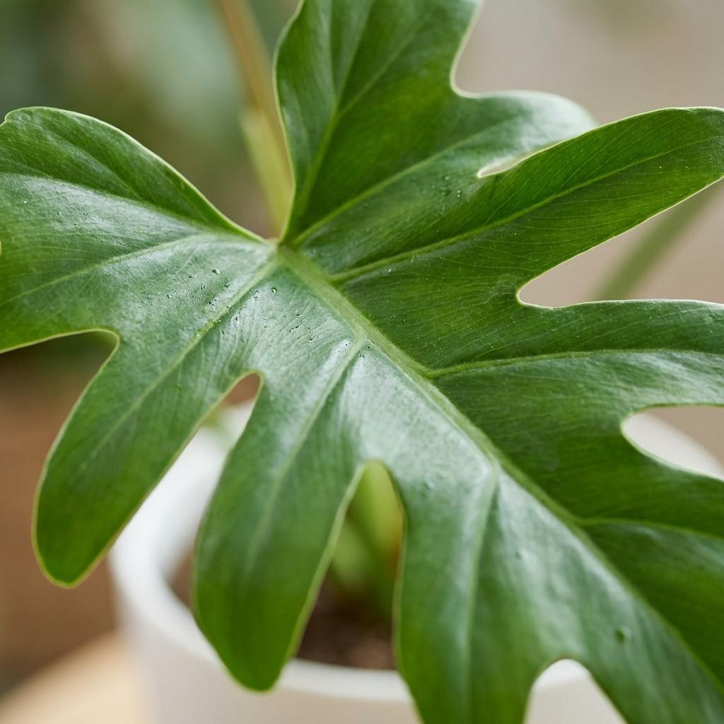 Philodendron Lacerum met witte pot, groene bladeren