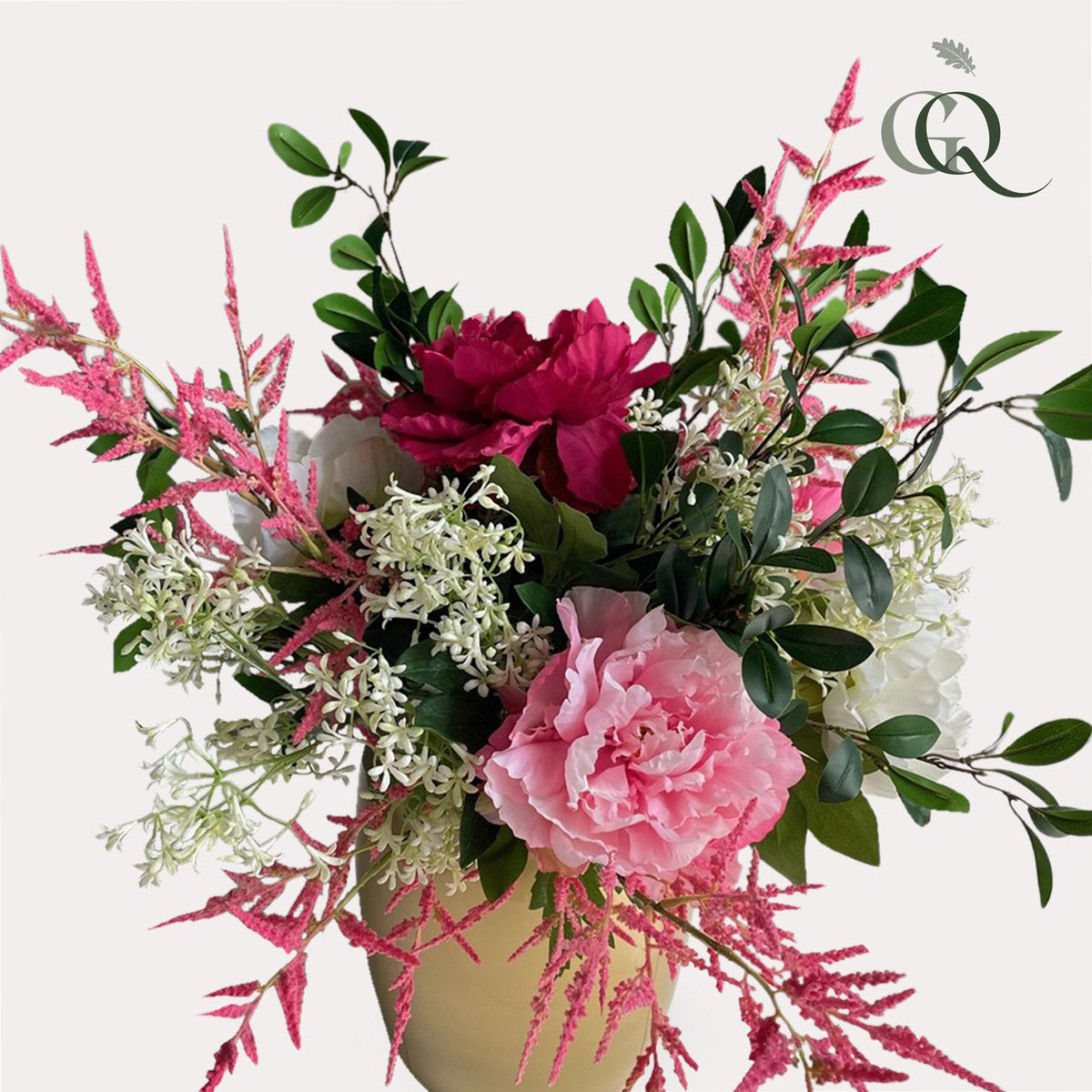 Kunstbloemen - Boeket L - Shiny Pink, kenmerkend blad