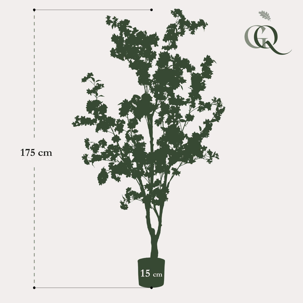 Kunstplant - Prunus - Kersenbloesem - Wit, groene bladeren