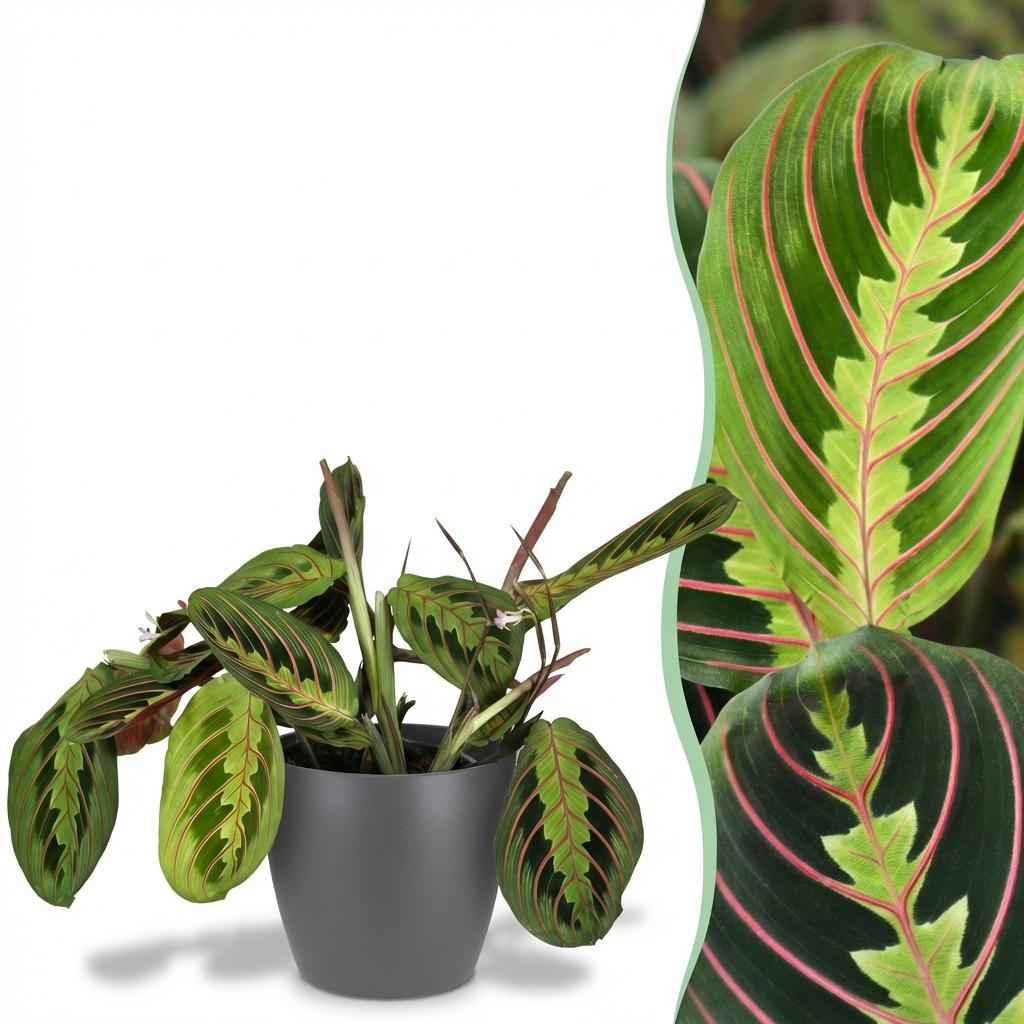 Maranta Fascinator Tricolour met grijze pot, met decoratieve pot