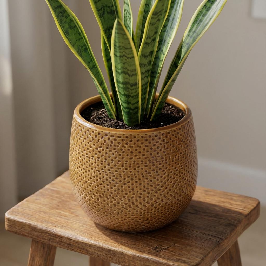 Pot Gabriel rond oker, plant in pot