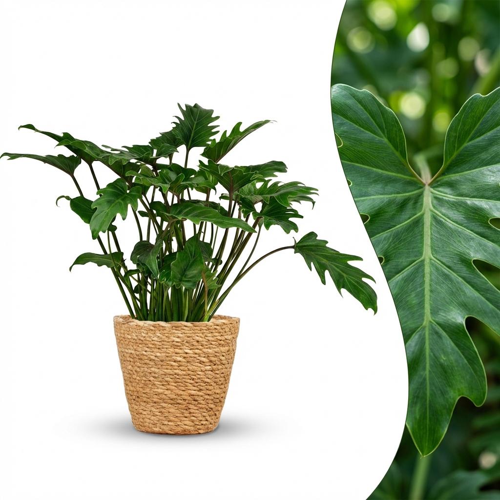 Philodendron Xanadu met Mand, detail van het blad