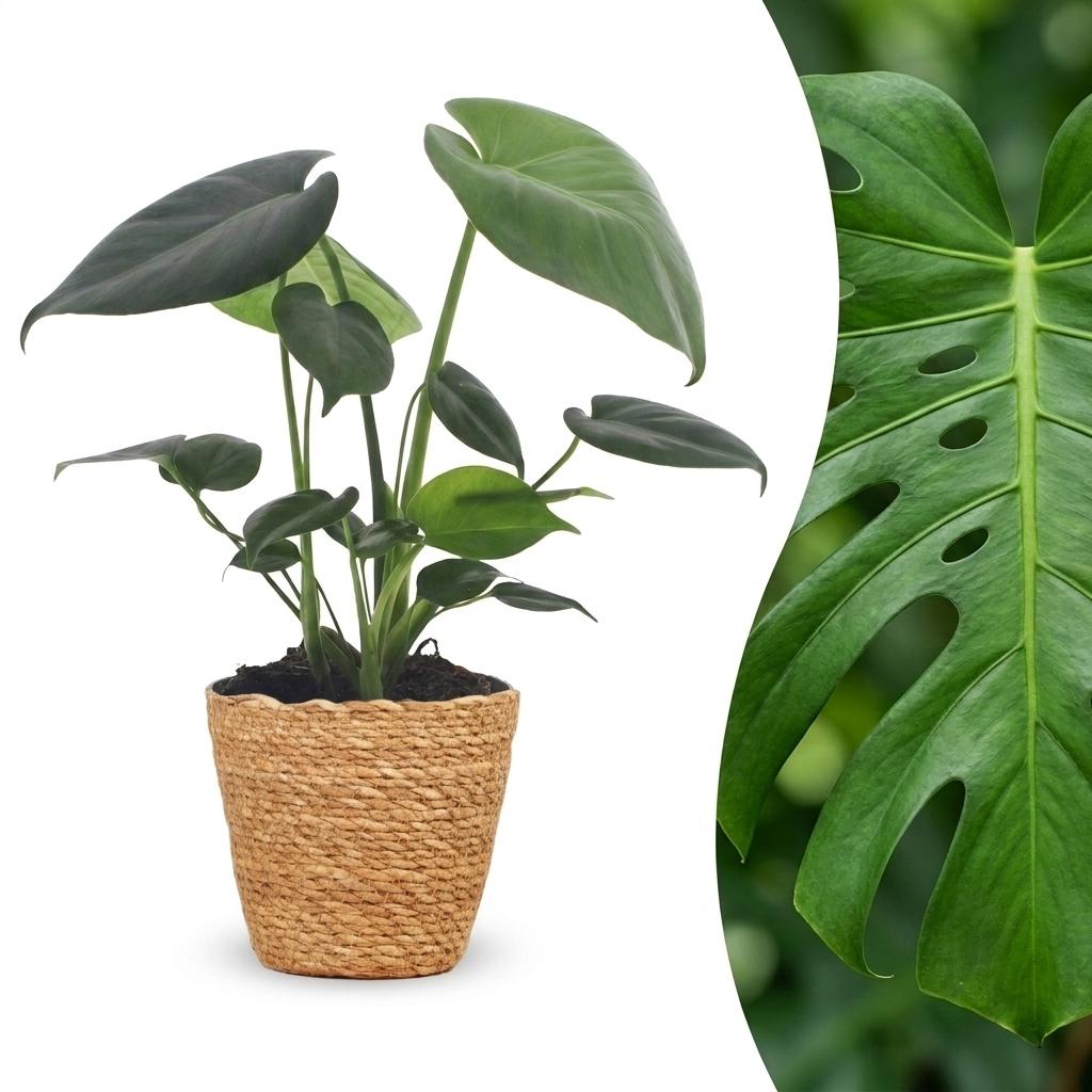 Monstera Deliciosa - Gatenplant met mand, plant in pot