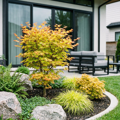 Acer palmatum Summergold, plant in pot