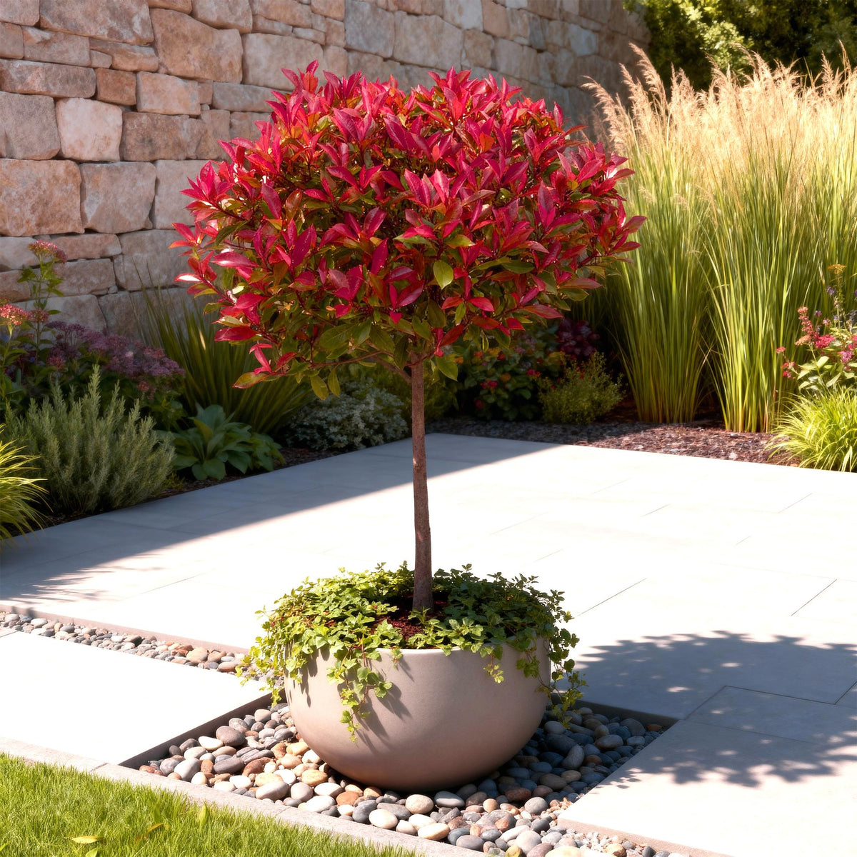 Photinia fraseri Carre Rouge, plant in pot