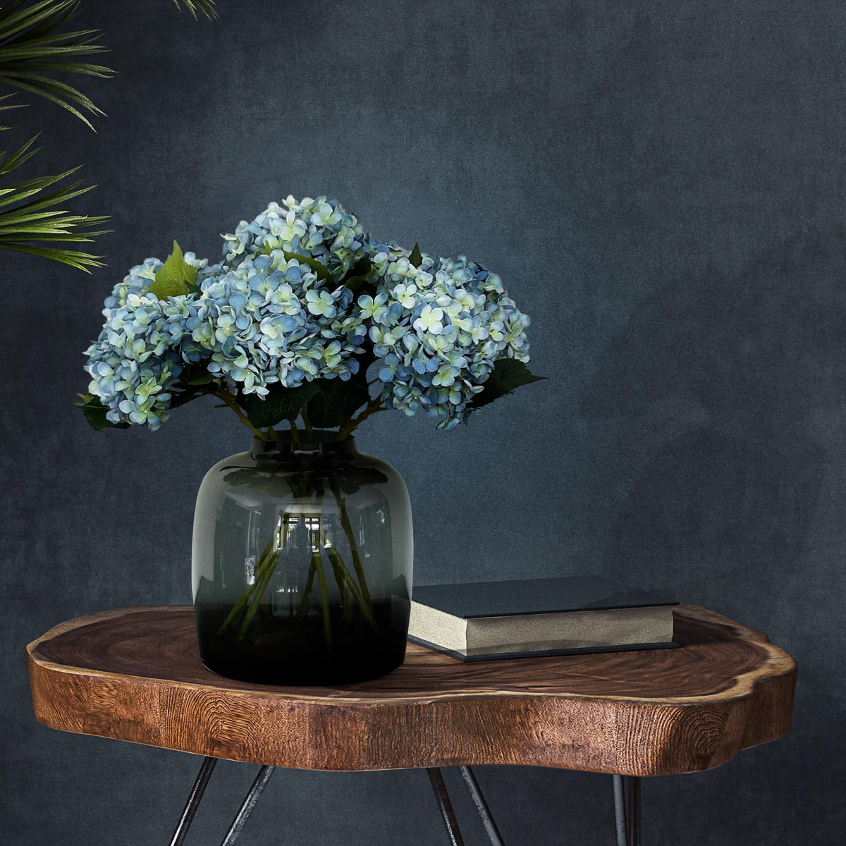 Kunstbloemen Solo - blauw - hortensia - x 8, detail van het blad