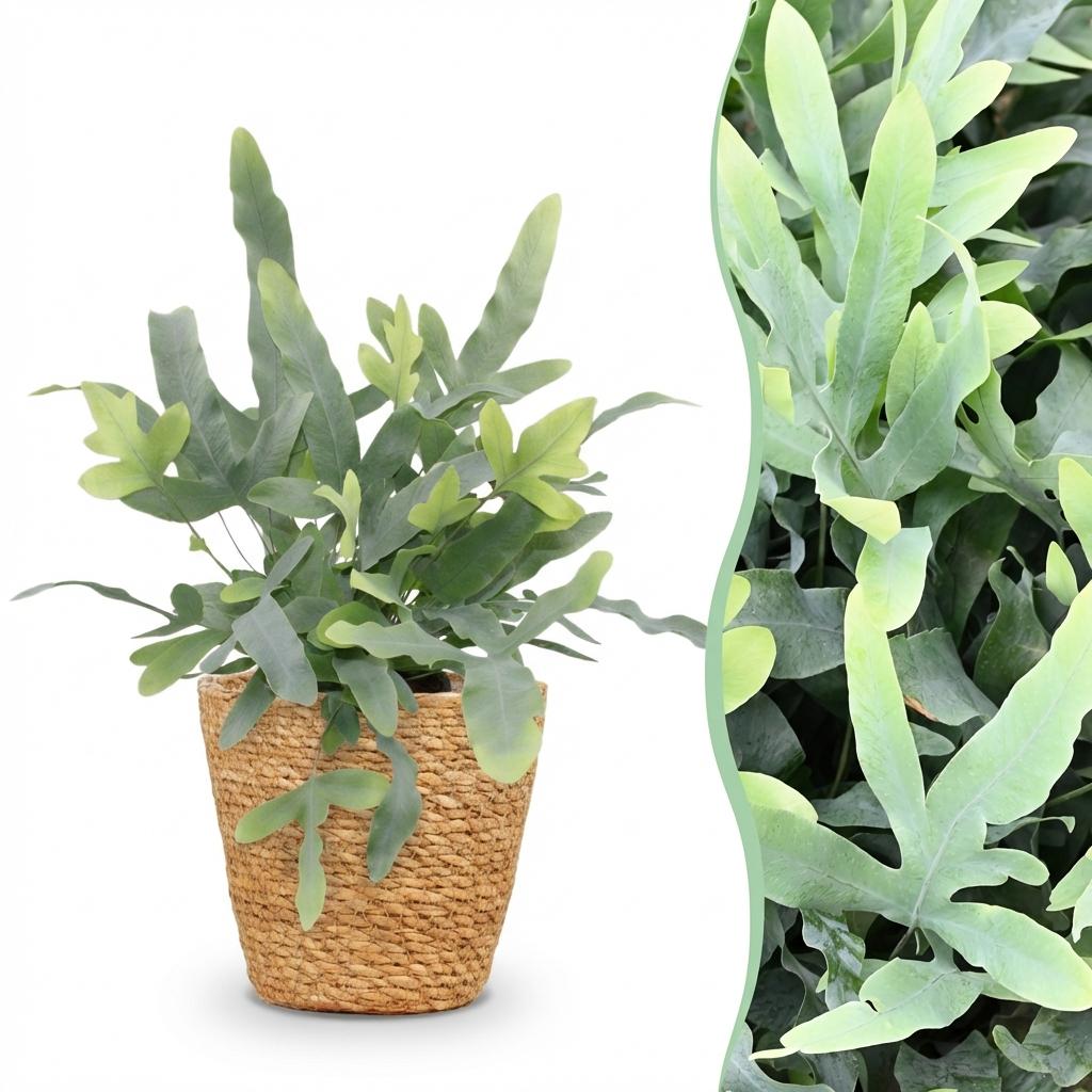 Phlebodium aureum Blue Star met mand, detail van het blad