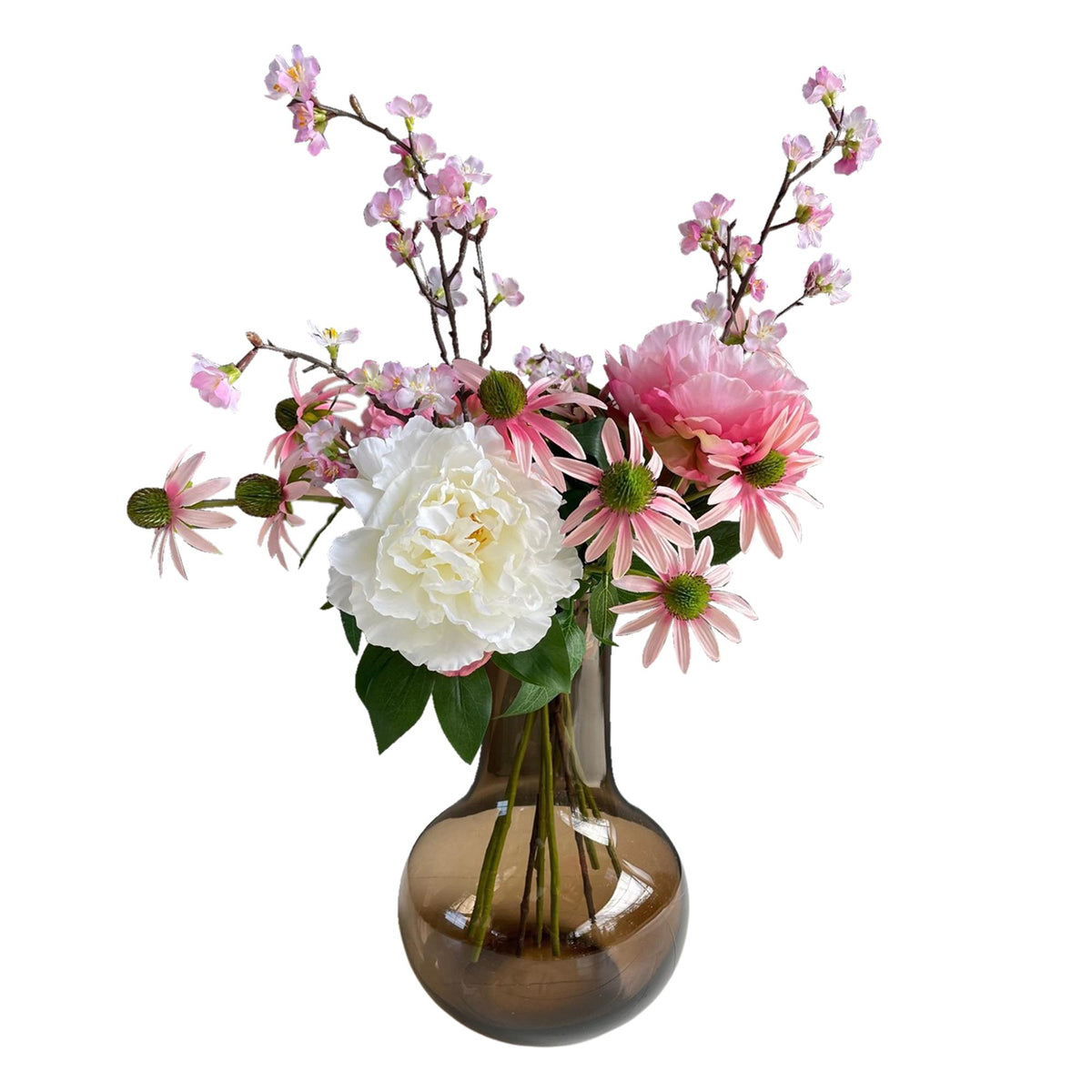 Kunstbloemen - Boeket L - Pink Summer, groene bladeren
